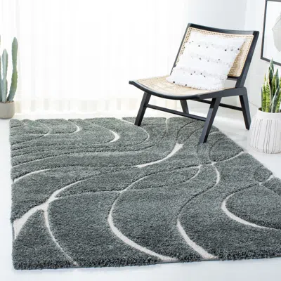 Safavieh Florida Shag Machine Made Area Rug, Grey Sage / Ivory Shag & Flokati Style Easy Care In Gray