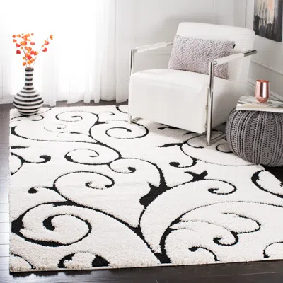 Safavieh Florida Shag Machine Made Area Rug, Ivory / Black Shag & Flokati Style Easy Care In White