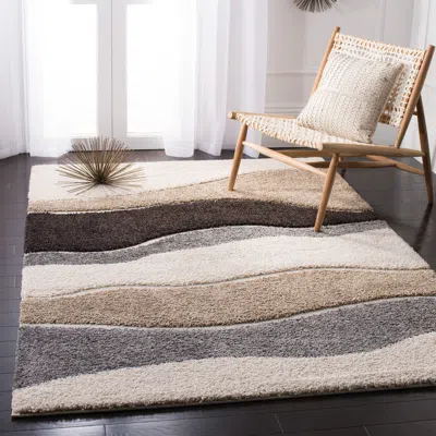 Safavieh Florida Shag Machine Made Area Rug, Ivory / Grey Shag & Flokati Style Easy Care In Neutral