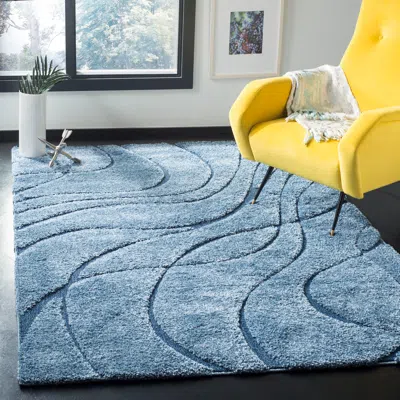 Safavieh Florida Shag Machine Made Area Rug, Light Blue / Blue Modern Style Easy Care