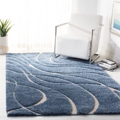 Safavieh Florida Shag Machine Made Area Rug, Light Blue / Cream Modern Style Easy Care