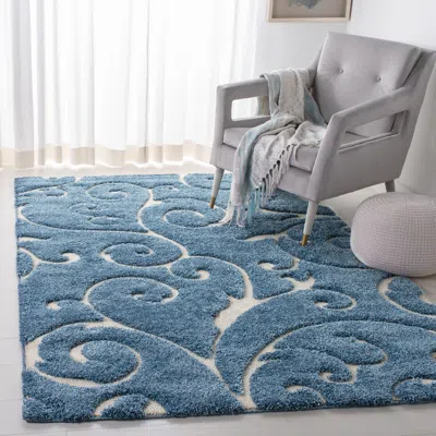 Safavieh Florida Shag Machine Made Area Rug, Light Blue / Cream Shag & Flokati Style Easy Care