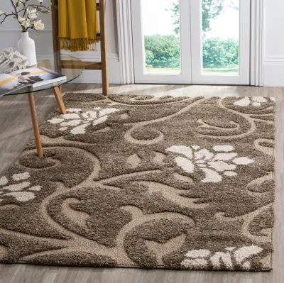 Safavieh Florida Shag Machine Made Area Rug, Smoke / Beige Shag & Flokati Style Easy Care In Brown