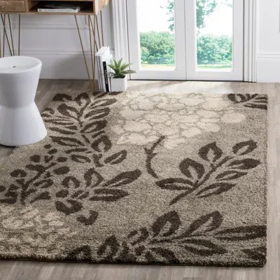 Safavieh Florida Shag Machine Made Area Rug, Smoke / Dark Brown Shag & Flokati Style Easy Care In Neutral