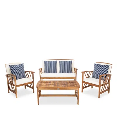 Safavieh Fontana 4-piece Outdoor Living Set With Accent Pillows In Natural