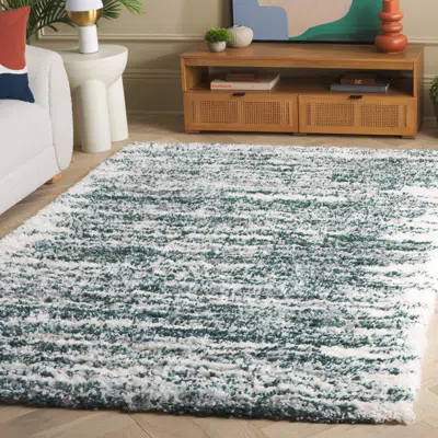Safavieh Fontana Shag Area Rug, Green / Ivory Modern Style Non-shedding In Gray
