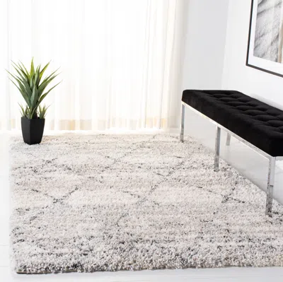 Safavieh Fontana Shag Area Rug, Turquoise / Ivory Moroccan Style Non-shedding In Gray