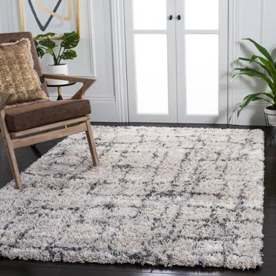 Safavieh Fontana Shag Area Rug, Ivory / Grey Moroccan Style Non-shedding In Neutral