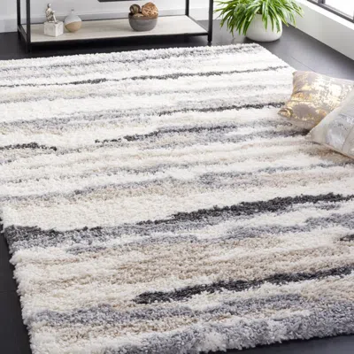 Safavieh Fontana Shag Area Rug, Ivory / Grey Modern Style Non-shedding In Gray