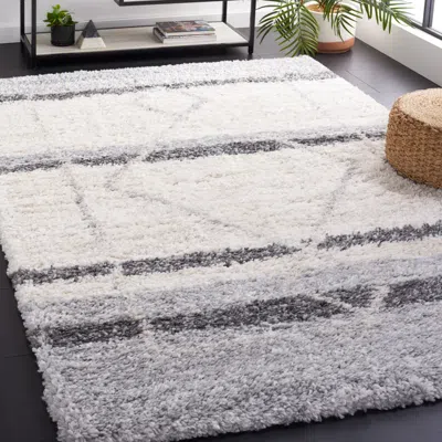 Safavieh Fontana Shag Area Rug, Ivory / Grey Moroccan Style Non-shedding In Gray