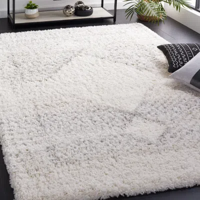 SAFAVIEH FONTANA SHAG AREA RUG, IVORY / GREY MOROCCAN STYLE NON-SHEDDING