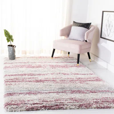 Safavieh Fontana Shag Area Rug, Ivory / Pink Modern Style Non-shedding