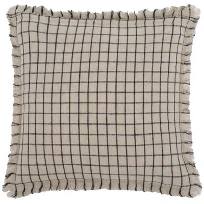 Safavieh Fringed Linen Throw Pillow In Natural / Black In Natural,black
