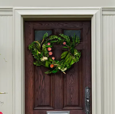 Safavieh Fx 21" Sweetgum & Mandarin Semi Wreath In Green