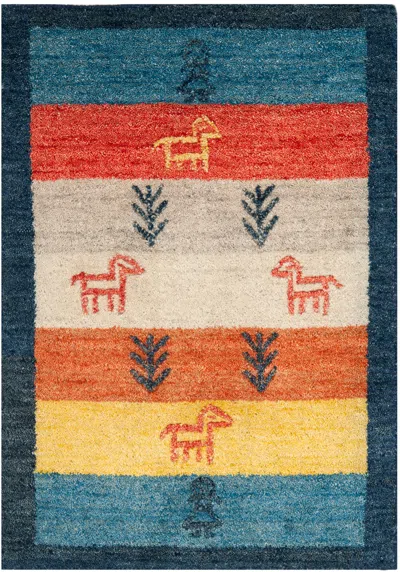 Safavieh Gabbeh Hand Made Area Rug, Rust / Blue Bohemian Style Non-shedding In Multi