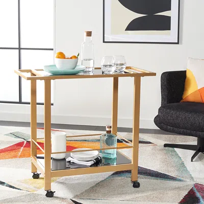 Safavieh Gaelle Two Tier Bar Cart With Handles In Black/gold