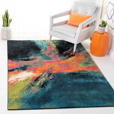 Safavieh Galaxy Machine Made Area Rug, Blue / Orange Contemporary Style Easy Care In Multi