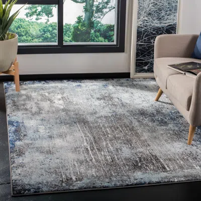 Safavieh Galaxy Machine Made Area Rug, Charcoal / Blue Contemporary Style Easy Care In Gray