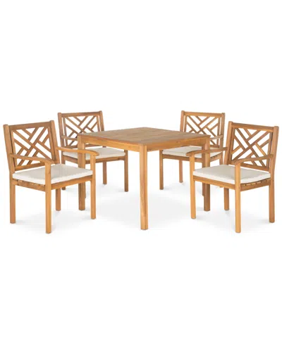 Safavieh Glendyn Outdoor 5-pc. Dining Set (1 Dining Table & 4 Chairs) In Teak Brown,beige
