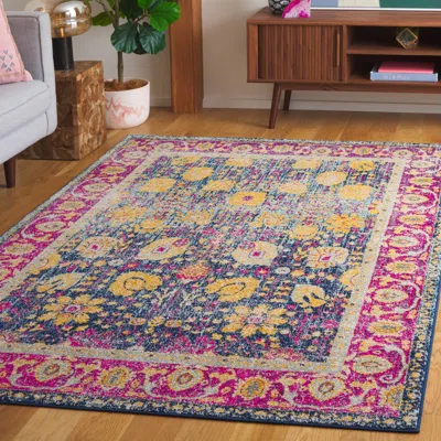 Safavieh Granada Machine Made Area Rug, Blue / Fuchsia Traditional Style Easy Care In Multi