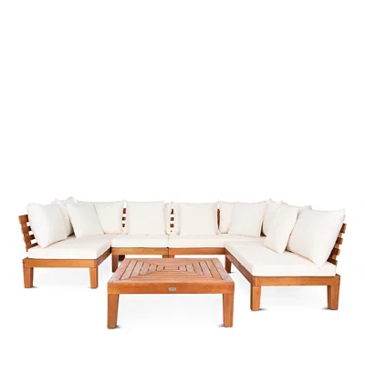 Safavieh Granton 5-piece Indoor/outdoor Living Set In Teak/beige