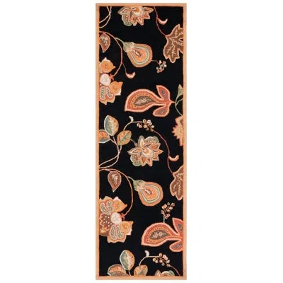 Safavieh Hand Hooked Wool Pile Floral Rug In Black;orange