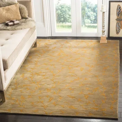 Safavieh Hand Knotted Silk & Wool Pile Floral Rug In Gold;green