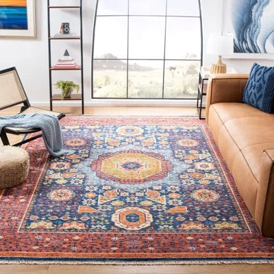 Safavieh Hand Knotted Wool And Cotton Southwestern Rug In Blue;red