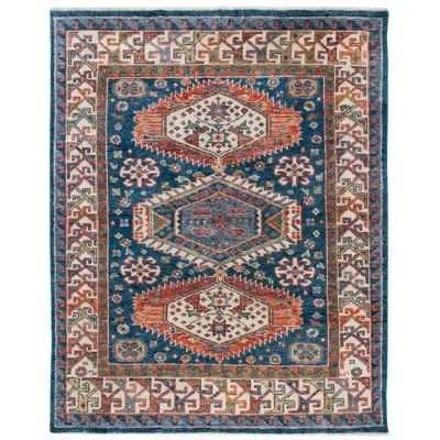 Safavieh Hand Knotted Wool Geometric Rug In Blue;beige