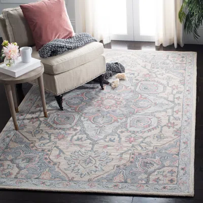 Safavieh Heritage Hand Made Area Rug, Beige / Blue Traditional Style Non-shedding In Gray
