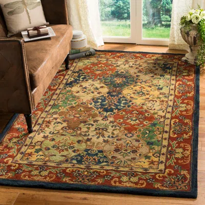 Safavieh Heritage Hand Made Area Rug, Beige / Burgundy Traditional Style Non-shedding In Multi