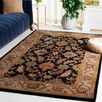 Safavieh Heritage Hand Made Area Rug, Black / Beige Traditional Style Non-shedding In Brown