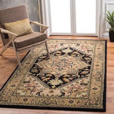 Safavieh Heritage Hand Made Area Rug, Black / Gold Traditional Style Non-shedding In Multi