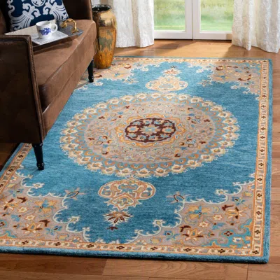 Safavieh Heritage Hand Made Area Rug, Blue / Beige Traditional Style Non-shedding
