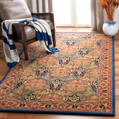 Safavieh Heritage Hand Made Area Rug, Blue / Red Traditional Style Non-shedding In Brown