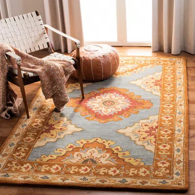 Safavieh Heritage Hand Made Area Rug, Blue / Rust Traditional Style Non-shedding In Multi