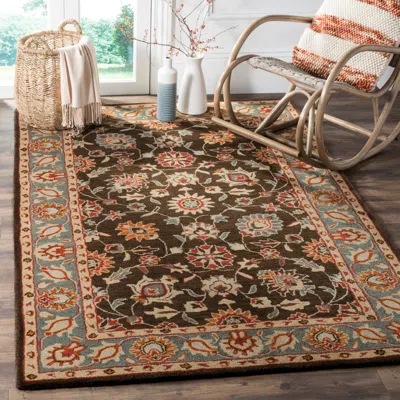 Safavieh Heritage Hand Made Area Rug, Charcoal / Blue Traditional Style Non-shedding In Multi