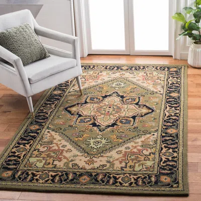 Safavieh Heritage Hand Made Area Rug, Green / Light Brown Traditional Style Non-shedding In Multi