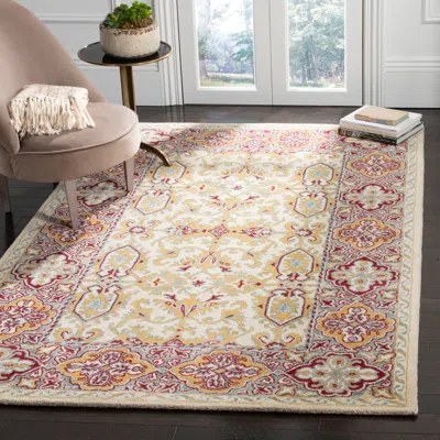 Safavieh Heritage Hand Made Area Rug, Ivory / Blue Traditional Style Non-shedding In Pink