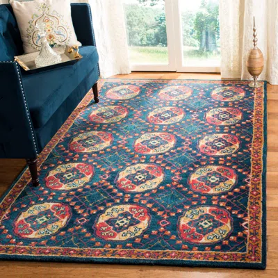 Safavieh Heritage Hand Made Area Rug, Navy / Red Traditional Style Non-shedding In Blue