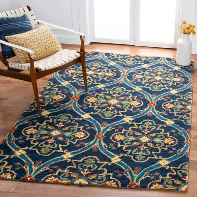 Safavieh Heritage Hand Made Area Rug, Navy / Yellow Traditional Style Non-shedding In Blue