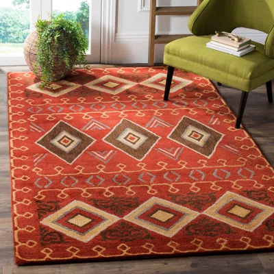 Safavieh Heritage Hand Made Area Rug, Red / Multi Bohemian Style Non-shedding