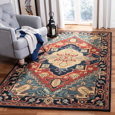 Safavieh Heritage Hand Made Area Rug, Red / Navy Traditional Style Non-shedding In Multi