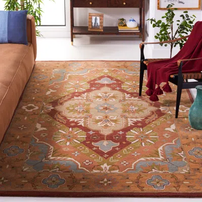 Safavieh Heritage Hand Made Area Rug, Rust Traditional Style Non-shedding In Brown