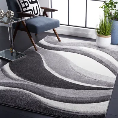 Safavieh Hollywood Machine Made Area Rug, Grey / Ivory Contemporary Style Easy Care In Gray
