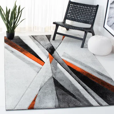 Safavieh Hollywood Machine Made Area Rug, Grey / Orange Contemporary Style Easy Care In Multi