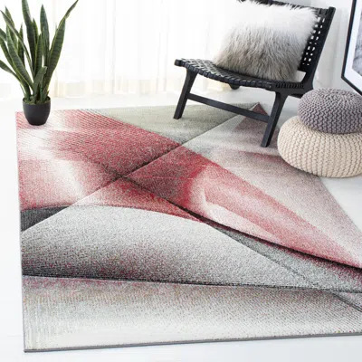 Safavieh Hollywood Machine Made Area Rug, Grey / Red Contemporary Style Easy Care In Multi