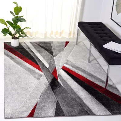 Safavieh Hollywood Machine Made Area Rug, Grey / Red Contemporary Style Easy Care In Gray