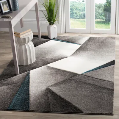 Safavieh Hollywood Machine Made Area Rug, Grey / Teal Contemporary Style Easy Care In Gray