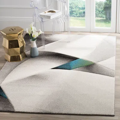 Safavieh Hollywood Machine Made Area Rug, Grey / Teal Contemporary Style Easy Care In White